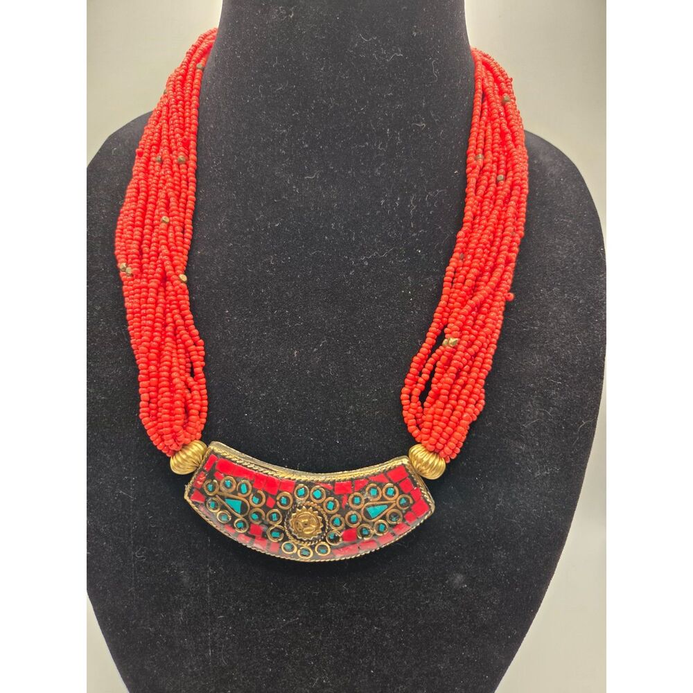 1810. Tibetan Beaded Multi Layered Bib Necklace